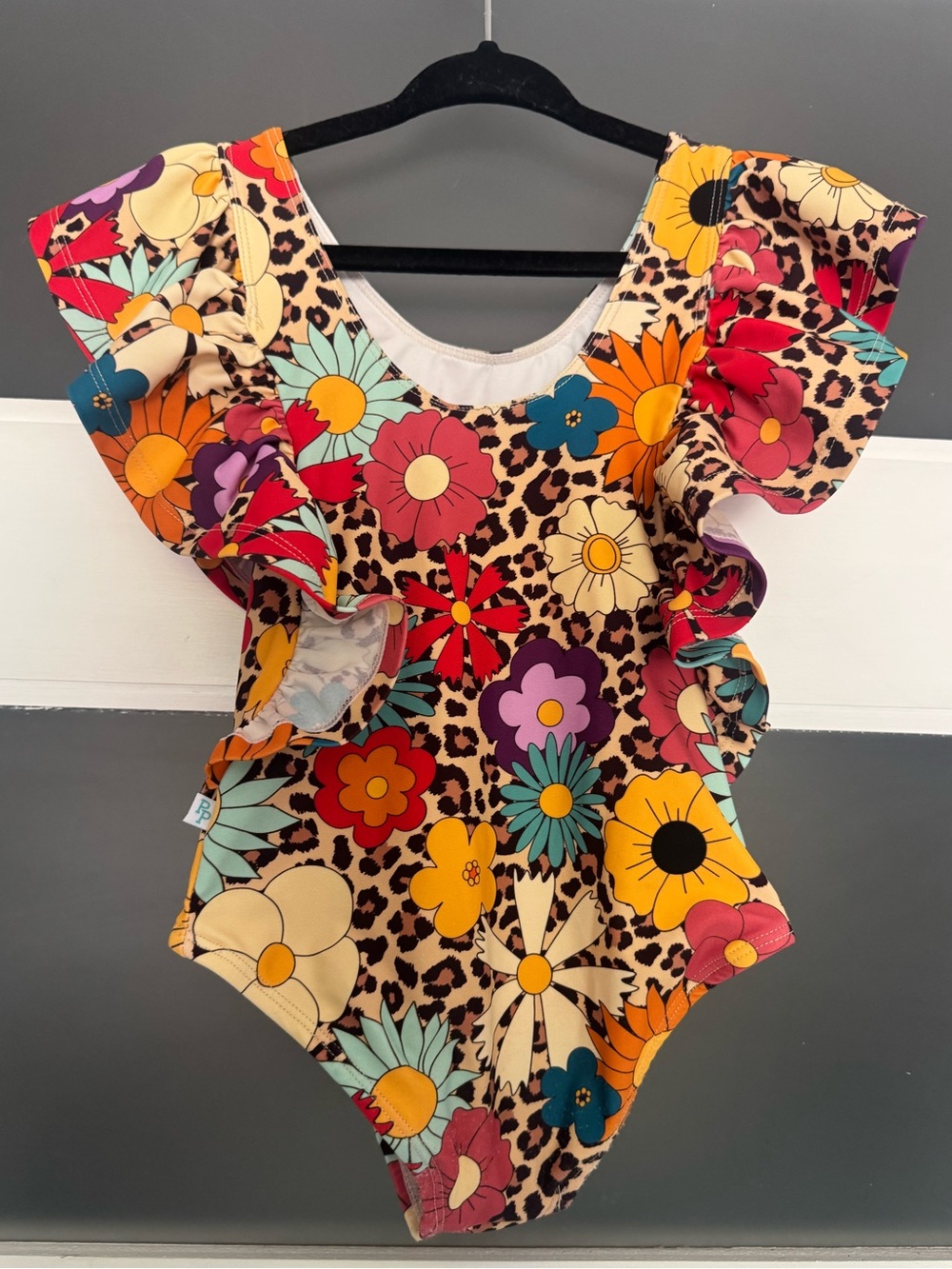 Posh Peanut Floral & Leopard Flutter Sleeve Swimsuit - Picture 5 of 5